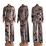 SC Retro Print Shirt Top And Pants Two Piece Sets CY-6529