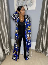 SC Geometric Print Full Sleeve Sashes Long Coat ML-7138