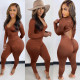 SC Solid V Neck Backless Drawstring Long Sleeve Jumpsuit BGN-212