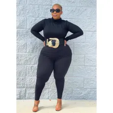 SC Plus Size Solid High Collar Long Sleeve 2 Piece Sets YIM-223