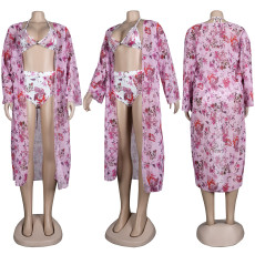 Sexy Print Bikini Swimsuit Beach Cloak Three Piece Set FSXF-290