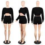 Sexy knitted Sweater Long Sleeve Shorts Two Piece Sets FSXF-67