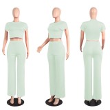 Casual Solid Color Short Sleeve And Pants 2 Piece Sets FSXF-61