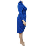 SC Plus Size Solid V Neck Long Sleeve Midi Dress NNWF-7359