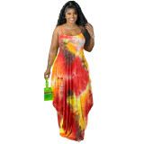 SC Plus Size Printed Spaghetti Strap Loose Maxi Dress XMY-9317