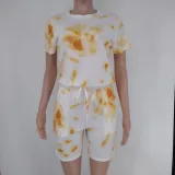 SC Tie Dye Print Short Sleeve 2 Piece Shorts Set XMY-9309