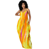 SC Plus Size Printed Spaghetti Strap Loose Maxi Dress XMY-9317