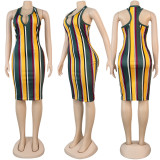 Sleeveless Color Striped Slim Dress FSXF-55