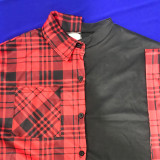 SC Plaid Patchwork Long Sleeve Loose Shirt Top MEI-9215