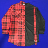 SC Plaid Patchwork Long Sleeve Loose Shirt Top MEI-9215