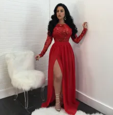 SC Sexy Backless Sequined Perspective Split Long Dress NY-8499
