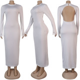 SC Solid Color Backless Long Sleeve Maxi Dress NY-2034