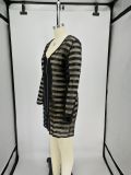 SC Plus Size Black See Through Long Sleeve Club Dress NK-8538