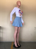SC Plus Size Fashion Casual Denim Pleated Skirt OD-D8429