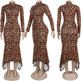 SC Print Irregular Hem Slim Long Sleeve Maxi Dress NY-8862