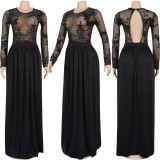 SC Sexy Backless Sequined See-through Lace Split Long Dress NY-8873