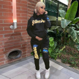 SC Letter Print Fleeced Hoodie And Pants 2 Piece Sets SH-390232