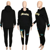 SC Letter Print Fleeced Hoodie And Pants 2 Piece Sets SH-390232