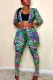 SC Plus Size Print Slim-fit Lapel Coat and Pants Two Piece Sets NY-8863