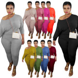 SC Plus Size Casual Solid Color Long Sleeve Pants Two Piece Sets NY-8918
