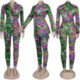SC Plus Size Print Slim-fit Lapel Coat and Long Stockings Two Piece Sets NY-8854