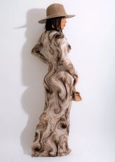 SC Casual Printed Long Sleeve Maxi Dress SFY-2149