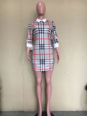 SC Plaid Print 3/4 Sleeve Mini Dress ORY-5215