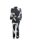 SC Plus Size Casual Printed Long Sleeve Sashes Jumpsuit LSD-8615-1