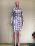 SC Plaid Print Long Sleeve Sashe Shirt Dress ORY-5216
