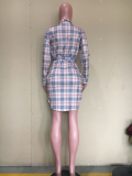 SC Plaid Print Long Sleeve Sashe Shirt Dress ORY-5216