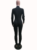 SC Solid Long Sleeve Zipper Slim Jumpsuit SHA-86261