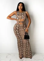 SC Sleeveless Snake Print Maxi Dress OSM-4344
