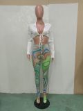 SC Sexy Long Sleeve Crop Top+Pantyhose Pants 2 Piece Sets BN-9307