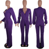 SC Plus Size Sexy Deep V Neck Sashes Jumpsuits BLI-2170