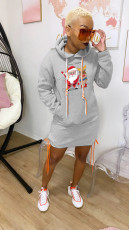 SC Christmas Print Drawstring Long Sleeve Hoodie Dress WY-66771