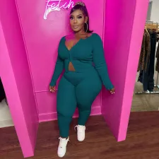 SC Solid Long Sleeve Zipper Top And Pants 2 Piece Sets MA-Y455