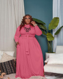 SC Plus Size Pink Letter Print Long Sleeve Maxi Skirt Sets WAF-77318