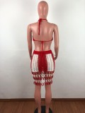SC Sexy Knitting Haler Hollow Out Two Piece Skirt Set OSM-4072