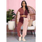 SC Casual Patchwork Hooded Two Piece Sets ASL-6521