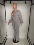 SC Plus Size Sexy Deep V Neck Sashes Jumpsuits BLI-2170