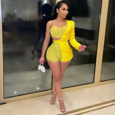 SC Sexy Slim Hot Rhinestone Short Three Piece Set NY-2105