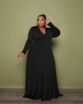 SC Plus Size Solid V Neck Long Sleeve Evening Dress BMF-085