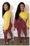 SC Contrast Color Furry Sweater And Pants 2 Piece Sets LM-8291
