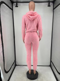 SC Plus Size Casual Plush Hooded Zipper Two Piece Pants Set CQ-091