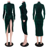 SC Velvet Long Sleeve Bodysuit+Knotted Midi Skirt 2 Piece Sets ASL-6526
