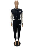 SC Pink Letter Print Baseball Jacket And Pants 2 Piece Sets AWN-5233