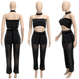 SC Shiny Hot Drilling Tube Top Straight Pants 2 Piece Sets (With Nacklace) SH-390229