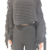 SC Solid Knitted Tassel Long Sleeve Sweater Pants Sets TR-1186