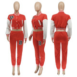 SC Casual Printed Baseball Jacket And Pants Two Piece Sets WSYF-5915