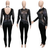 SC Sexy Hot Drilling Mesh See Through Long Sleeve Jumpsuit SH-390220